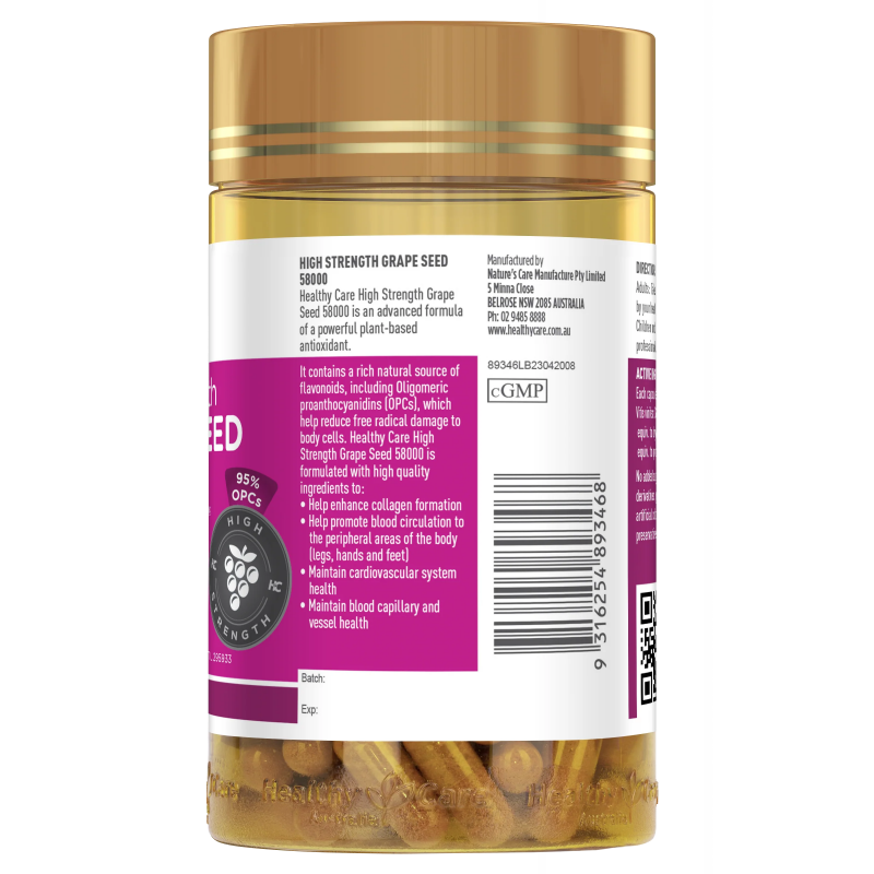 Healthy Care High Strength Grape Seed 58000 - 200 Capsules