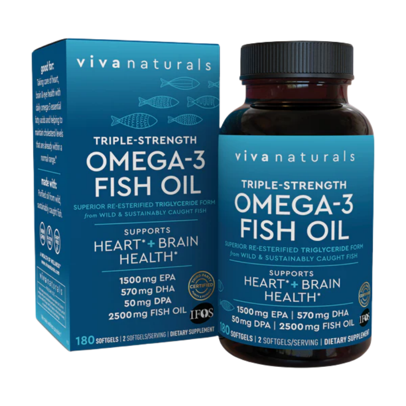 VIVANATURALS OMEGA-3 Fish Oil Supports Heart + Brain Health 180 Softgels
